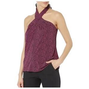 Michael Kors Womens Micro-Print Halter Top Cerise L